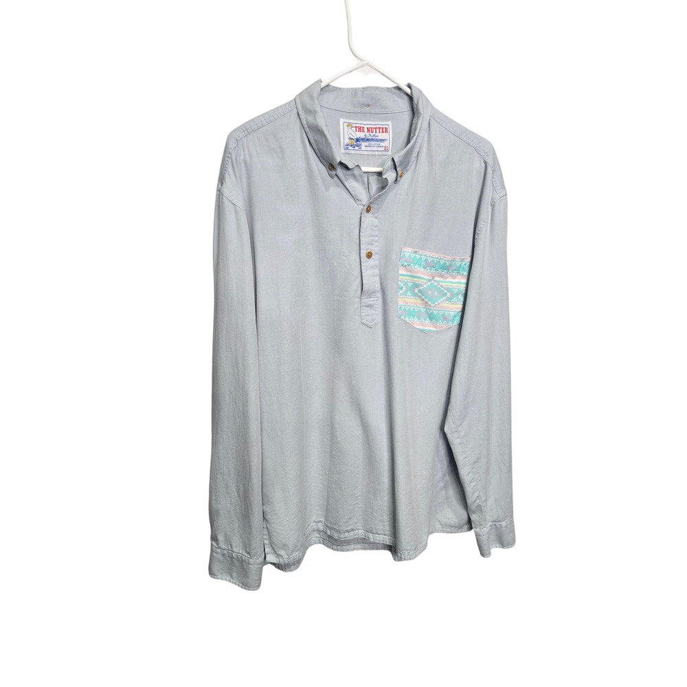 Chubbies The Nutter Henley Shirt Mens XL Blue Southwestern Pocket Long Sleeve